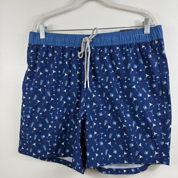 Rainforest New Blue Cocktail Print Volley Swim Trunks Mens Large Quick Dry Beach - Picture 14 of 14